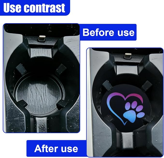 2PCS Dog Paw Heart Print Car Cup Holder Coasters, 2.73 Inch Anti-Slip Shockproof Automotive Drink Mat for Women and Men, Universal Vehicle Cup Holder Insert for RV, SUV, Truck (Colorful)