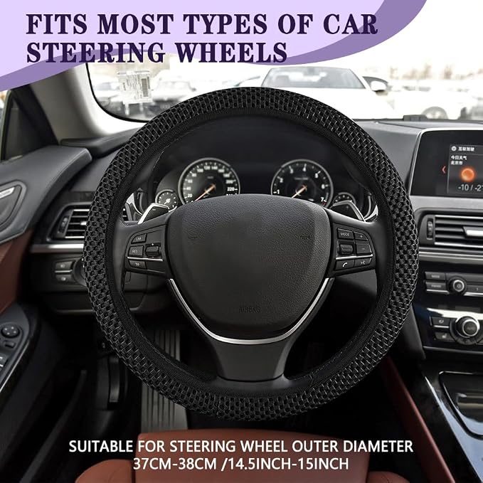 Elastic Stretch Steering Wheel Cover, Steering Wheel Cover, 15" Breathable Auto Steering Wheel Protector, Universal Car Accessories Comfortable Non-Slip Vehicle Steering Wheel Covers for Women Men