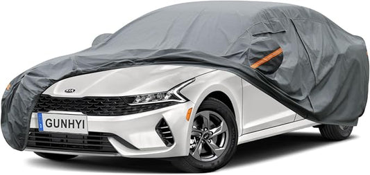 GUNHYI Premium Car Cover Custom Fit Kia Rio Sedan, 16 Layers Heavy Duty Car Cover Waterproof All Weather with Zipper Door for Sun Rain Snow Dust Uv Protection