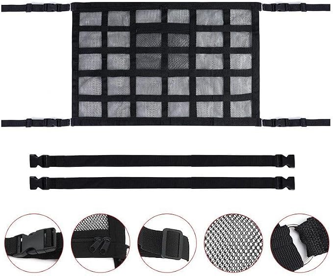 1 Pack Car Ceiling Cargo Net Fit for Subaru Forester 2019-2023, 2024, 2025, 2026 Roof Storage Organizer Heavy Duty Overhead Mesh Bag Polyester Double-Layer Zipper Design,Beige