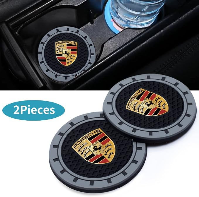 Car Cup Holder Coaster Compatible with Porsche Panamera Cayenne Macan Boxster Taycan Cayman 718 911, Auto Cup Holder Insert Coaster, 2PCS