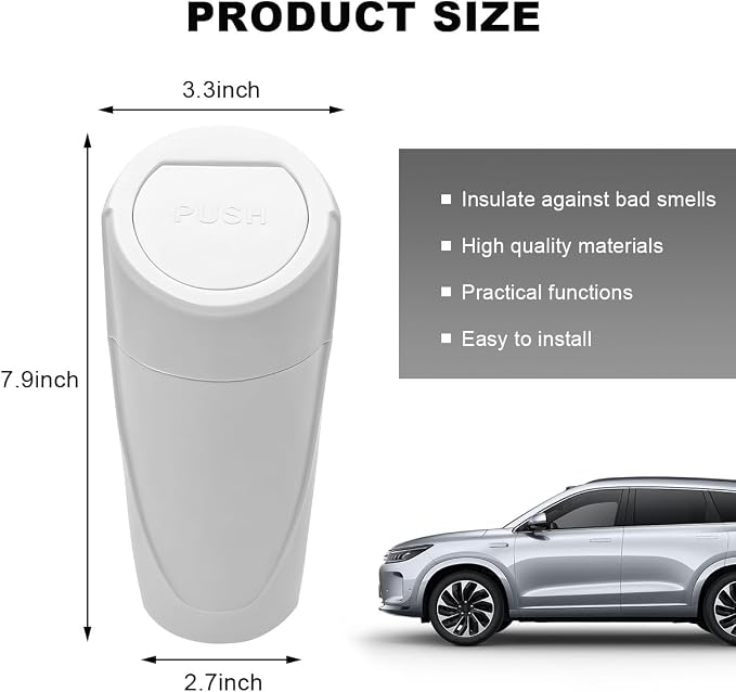 Car Trash Can with Lid, Mini Car Garbage Bin Leakproof Cup Holder Trash Can, Multipurpose Organizer Door Pocket Trash Cup Fits Auto Home Office, Universal Garbage Can (White)