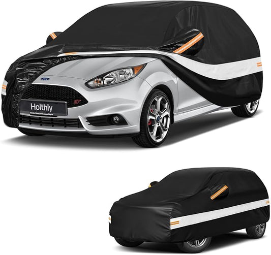10 Layers Hatchback Car Cover Custom Fit for Ford Fiesta (1989-2023), Waterproof All Weather for Automobiles, Outdoor Full Cover Sun Dust Rain Protection with Cotton. Black
