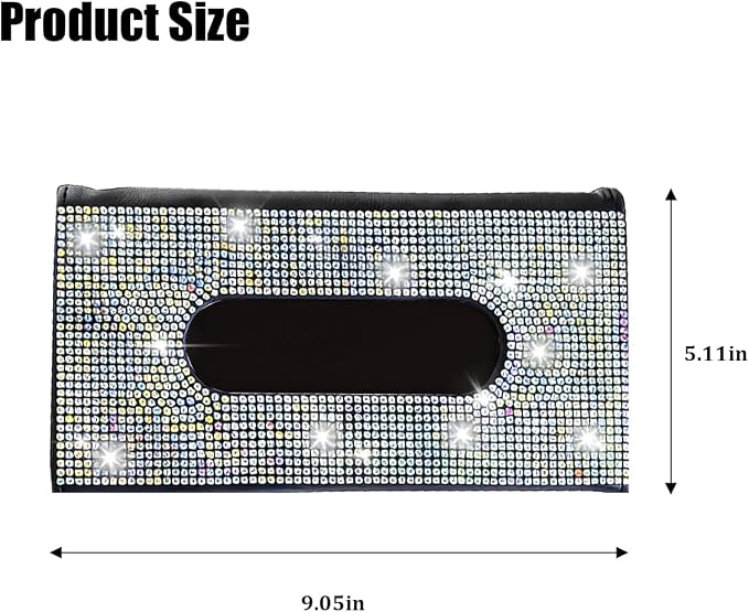 Bling Car Visor Tissue Holder, Shiny Rhinestone Leather Sun Visor Napkin Mask Case Holder Clip, Diamond AUT Paper Tissue Towel Box Dispenser, Universal Fit (Multicolor)
