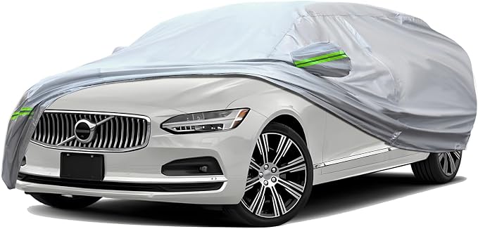 TUCAREST 6-Layers Full Car Cover Universal Premium Shell Zipper Design Waterproof All Weather Weatherproof UV Sun Protection Snow Dust Storm Resistant Outdoor with Straps (Fit for Sedan 197"- 208")