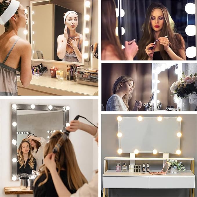 USB Powered Vanity Mirror Lights 10 Dimmable LED Bulbs 3 Color Changing Brightness Adjustable Makeup Lighting Strip for Dressing Bathroom Vanity Mirror