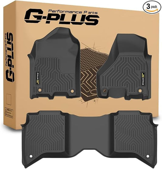 G-PLUS TPE Floor Mats 3PCS Fit Dodge Ram 2500 3500 Crew Cab 2019-2025 | All Weather Protection, Fit Dodge Ram 2500 3500 Crew Cab 2019-2025, w/1st Row Bucket or Bench Seats,1st & 2nd Row,Black