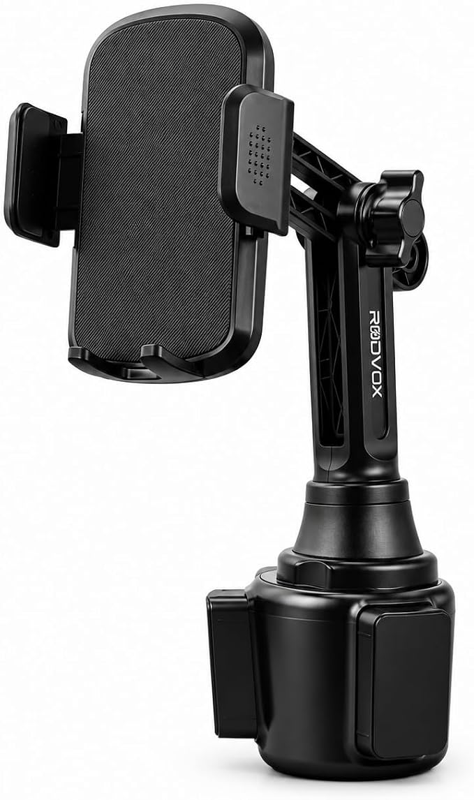 2-in-1 Cup Holder Phone Mount with Dual Clamp, R606A3 | Extra Tall Adjustable, 360° Rotatable, iPhone Android GPS Compatible