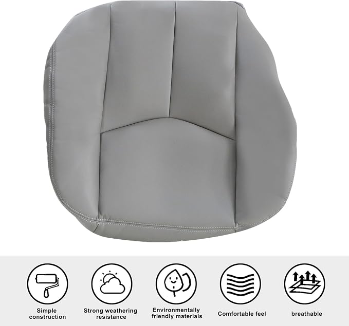 SecosAutoparts Driver & Passenger Side Bottom & Top Lean Back Leather Seat Cover Light Gray # 922 Compatible with Chevy GMC Tahoe Suburban Avalanche Yukon Silverado Sierra 2003 2004 2005 2006