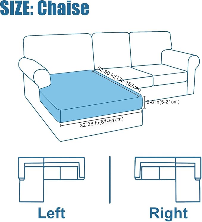 Smiry Waterproof Couch Cushion Covers, Stretch Jacquard Sectional Couch Covers, L Shape Chaise Lounge Sofa Slipcover, Washable Elastic Furniture Protector for Pets, Kid (Chaise Cover, Light Biege)