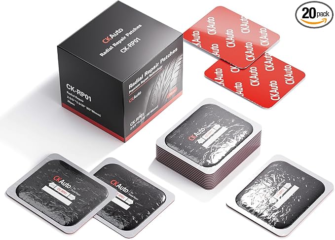 CKAuto 20 PCS Radial Tire Repair Patch Kit Heavy Duty 2-1/2" x 3-1/4" (65 x 80mm), for Cars Vans SUVs Buses & Heavy Trucks Tractor Agricultural Vehicles, Rectangle 2-1/2" x 3-1/4" (65 x 80mm) 20 PCS