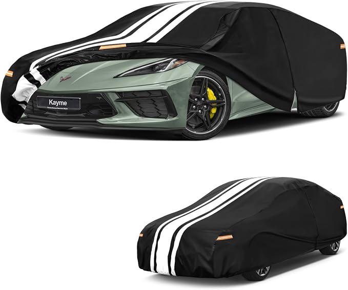 Kayme Chevrolet Corvette Car Cover Waterproof All Weather, Custom Fit for Corvette Coupe Convertible Targa C4/C5/C7/C8 (1968-2026), Full Exterior Cover with Tape/Towel, Rain Snow Sun UV Protection.