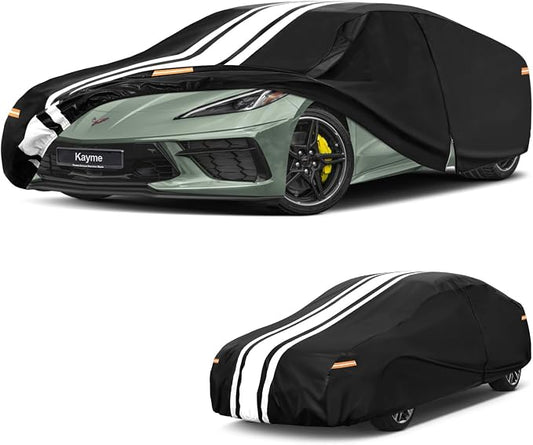 Kayme Chevrolet Corvette Car Cover Waterproof All Weather, Custom Fit for Corvette Coupe Convertible Targa C4/C5/C7/C8 (1968-2026), Full Exterior Cover with Tape/Towel, Rain Snow Sun UV Protection.