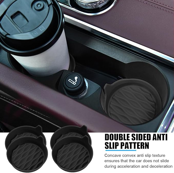 Bittwee Car Cup Holder Coaster, 4PCS Silicone Non-Slip Vehicle Cup Holder Insert Mat, Sift-Proof Spill Recessed Embedded in Bottle Protection Pad, Universal Automotive Interior Accessories (Black)