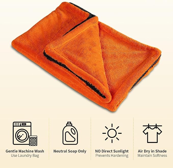 SGCB 24"x36" Car Drying Towel, 1200GSM Microfiber Towel for Cars, Twisted-Loop Drying Towel Car Detailing, Double Sided Super Absorbent, No Water Spots, Label-Free Design Car Towel