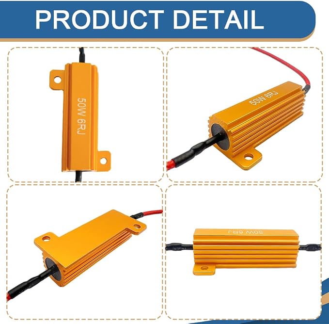 2PCS 50W 6Ohm Load Resistors, LED Resistor Turn Signal, Car LED Turn Signal Light Load Aluminum Shell with Wire Clip, Tail Light Bulb Fast Blink Error Code Warning Cancellor for Fix Hyper Flash