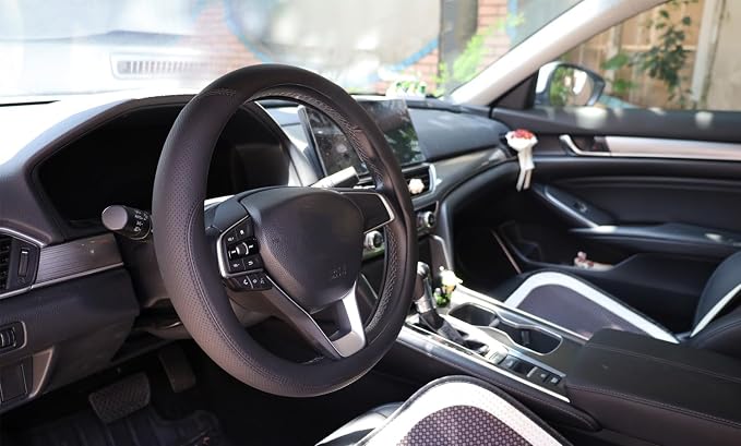 Leather Steering Wheel Cover for Mazda CX5/CX-5 CX50/CX-50 CX3/CX-3 CX30/CX-30 CX9/CX-9 Mazda 3 5 6 MX-5 Miata CX-7 RX-8 GS GT Sport Car Accessories, 2026 Black 14.5-15 inch
