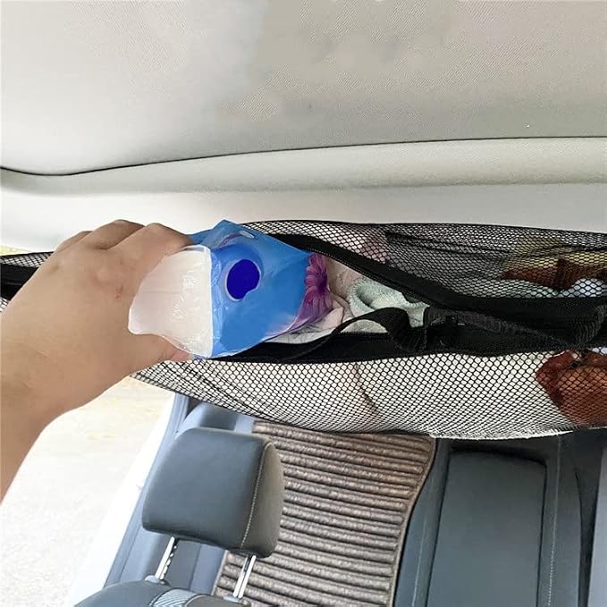 Car Ceiling Cargo Net Pocket, 31"x21" Adjustable Double-Layer Mesh Roof Organizer Long Trip Storage Bag,Truck SUV Travel Long Trip Camping Interior Accessories
