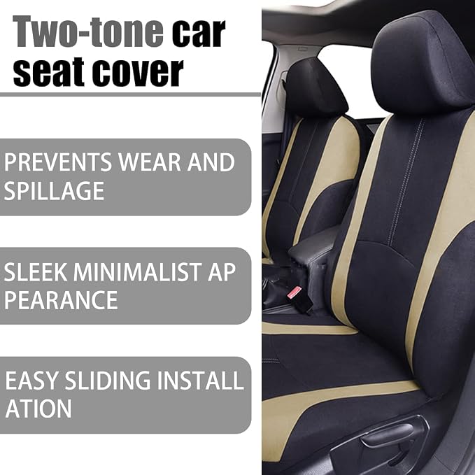 AICEL 9 Piece Car Seat Covers Set Mesh Fabric Auto Seat Protectors Beige | Padded foam laminate, removable headrest design, washable fabric, snap fastening, universal fit, automotive accessories