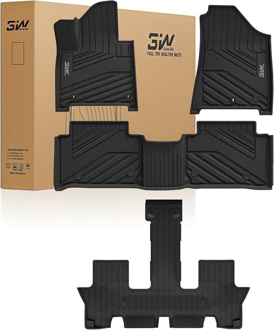 3W Hyundai Santa Fe Floor Mats Fit for 2024 2025 2026 6&7 Seats (Not for Hybrid), TPE All Weather Floor Liner for Hyundai Santa Fe SE/SEL/XRT/Limited/Calligraphy, Anti-Slip 1st & 2nd Rows