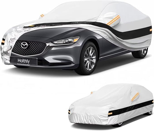 10 Layers Sedan Car Cover Custom Fit for Mazda 6 (2002-2026), Waterproof All Weather for Automobiles, Outdoor Full Cover Sun Dust Rain Protection with Cotton. Silver