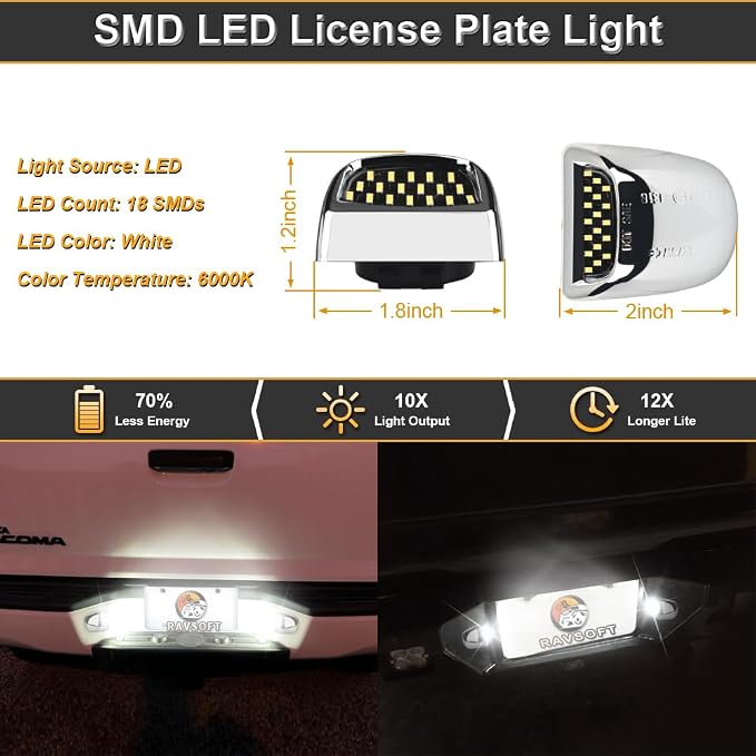 LED License Plate Light tag lamp Assembly For 1999-2013 Chevy Silverado GMC Sierra 1500 2500 3500 Avalanche Suburban Tahoe Yukon Chrome housing 6000K White, Pack of 2