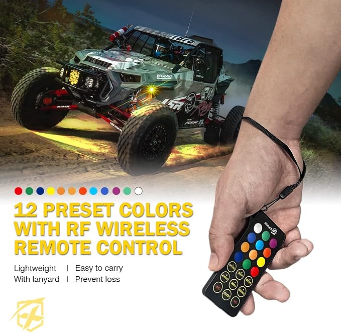 Xprite Colorful LED Rock Lights Kit with Bluetooth & Wireless Remote Controller, Multicolor Cars Underglow, Wheel, Footwell Neon Light Kits, for Off-Road UTV ATV Trucks SUV Motorcycle Boats - 10 Pods