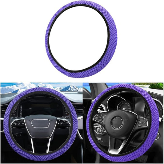 Car Elastic Stretch Steering Wheel Cover, 14.5-15" Breathable Ice Silk Anti-Slip Vehicle Steering Wheel Protector, Comfy Auto Interior Protection Accessories, Universal Fit (Purple)