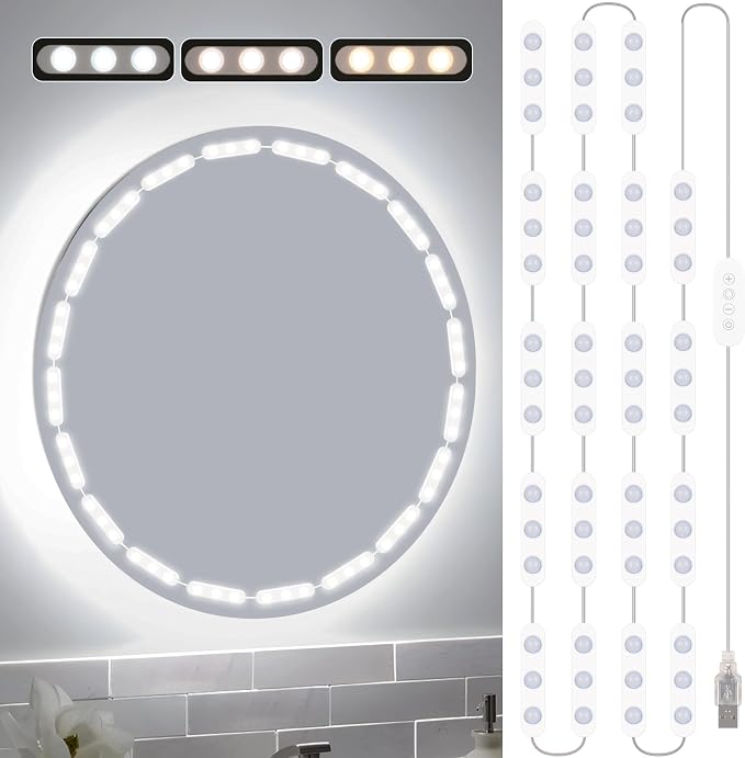 Bairth LED Vanity Lights for Mirror, 16ft Makeup Strip Light, 3000K 4000K 6000K & 10 Level Brightness Adjustable, USB Cable, Hollywood Mirror Light Stick-On for Makeup Dressing Room Bathroom Bedroom
