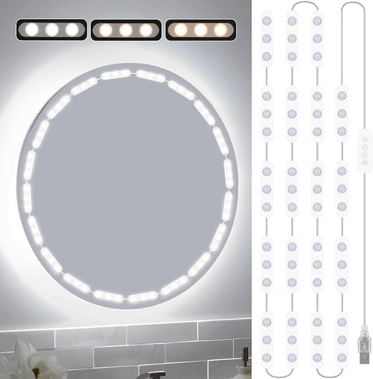 Bairth LED Vanity Lights for Mirror, 16ft Makeup Strip Light, 3000K 4000K 6000K & 10 Level Brightness Adjustable, USB Cable, Hollywood Mirror Light Stick-On for Makeup Dressing Room Bathroom Bedroom