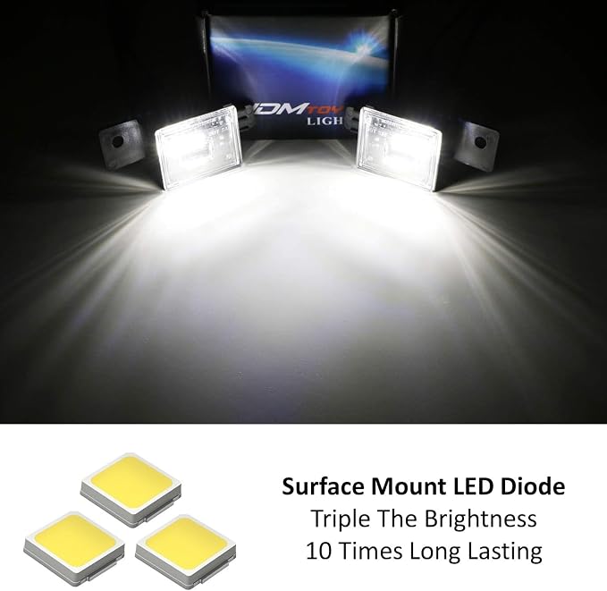 iJDMTOY OEM-Fit 3W Full LED License Plate Light Assembly Kit Compatible With Chevrolet Silverado Colorado GMC Canyon Sierra 1500 2500 3500 Truck, Powered by 15-SMD Xenon White LED Diodes