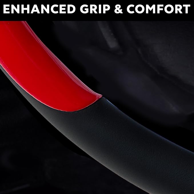 Yangday Leather Steering Wheel Cover for GMC Sierra 1500 2500 3500, 14.5-15 inches Car Steering Wheel Cover with Anti-Slip Massage Particle (Bright Red)