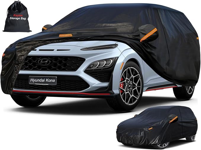 Kayme 7 Layers SUV Car Cover Custom Fit for Hyundai Kona (2017-2026) Waterproof All Weather for Automobiles, Outdoor Full Cover Rain Sun UV Protection.Black