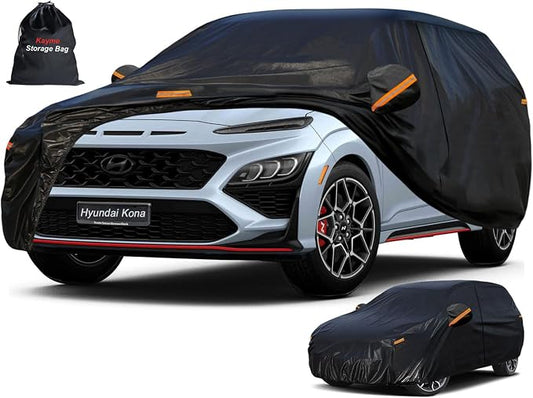 Kayme 7 Layers SUV Car Cover Custom Fit for Hyundai Kona (2017-2026) Waterproof All Weather for Automobiles, Outdoor Full Cover Rain Sun UV Protection.Black