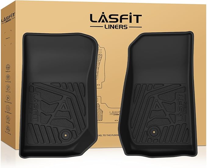 LASFIT Front Floor Mats for Jeep Wrangler JK 2007-2013 2 Doors & 4 Doors All Weather TPE Custom Fit Car Mats Floor Liners 1st Row, Black