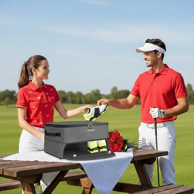 YOREPEK Golf Gifts for Men, 2 Layer Golf Trunk Organizer for 2 Pair Shoes | Waterproof Car Trunk Locker with Separate Ventilated Compartment for Balls, Tees, Clothes, Gloves, Birthday Gifts for Golfers