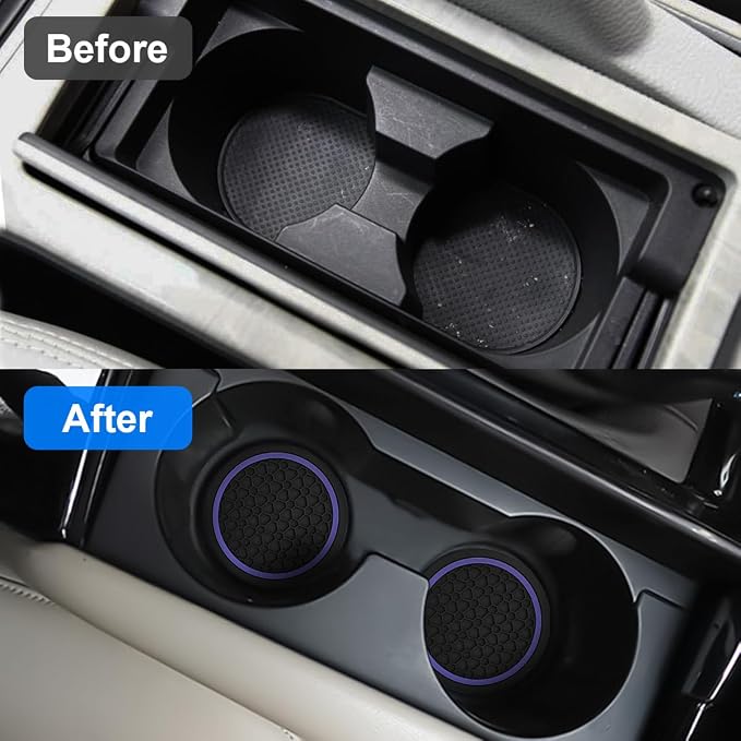 Mandark 2PCS Car Cup Holder Coasters, 2.75 Inch Non-Slip Insert Water Bottle Holder Pads, Dustproof Automotive Interior Accessories Mat, Universal for Vehicles, Trucks, RVs and More(Black/Purple)