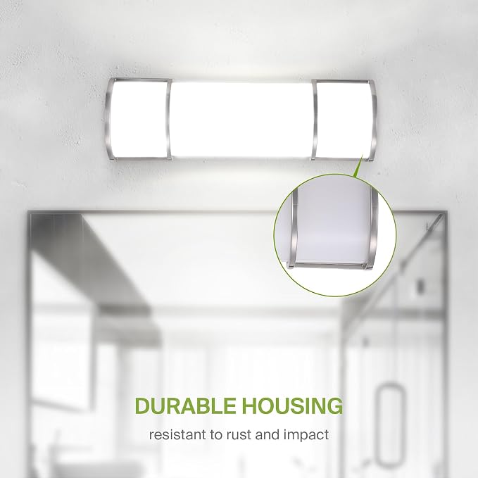 ASD LED 18" Vanity Flush Mount Light Fixture, Linear Bathroom Lighting Bar | 3CCT, Dimmable, ETL Listed | 20W 2300LM 3000-5000K 100-277V | Long Tube Bath Wall Sconce Over Mirror | Nickel