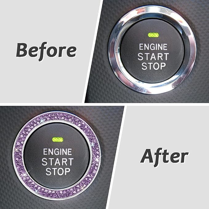 ToBeQueen Purple Car Bling Ring, Diamond Rhinestone Push Start Emblem Sticker, Interior Crystal Car Decor,Bling Car Accessories(Purple)