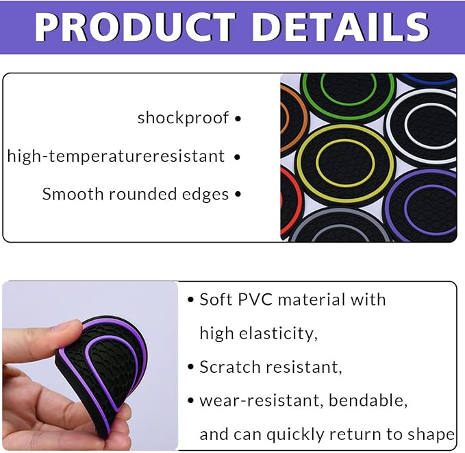 2 Pack Car Coasters for Cup Holder, 2.75 Inch Universal Auto Waterproof Coasters Silicon Insulation Cup Mats,No-Slip Anti Dust Insert Coaster for Woman Man, Suit for Vehicle Interior (2, Purple)
