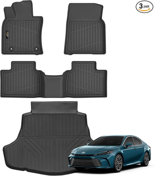 Floor Mats Custom for Toyota Camry 2025 (Include Hybrid) | All Weather TPE Rubber Floor Liners, Cargo Liner Full Set for Camry Accessories, Black