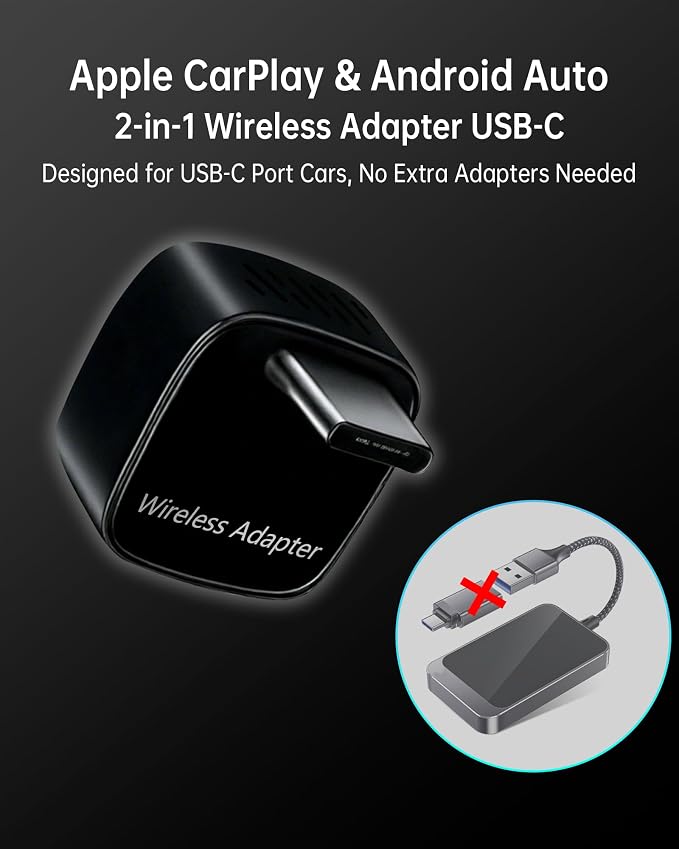 Wireless carplay Adapter USB c, Convert Factory Wired CarPlay/Android auto to Wireless, Designed for USB-C Port Cars, Stable Connection