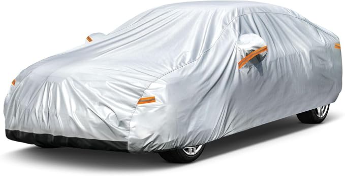 GUNHYI 6 Layer Car Cover Waterproof All Weather for Automobiles, Heavy Duty Full Exterior Cover Universal fit A3, Integra, Accent, Versa etc. Size A2.0 (See Size Chart)