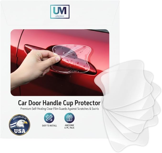 6 Pack Door Handle Cup Protector Made with Paint Protection Film Car Accessories Car Cover Clear Film | Self-Healing Decal Anti Scratch Guard | Universal Fit Vehicles, SUV, Truck