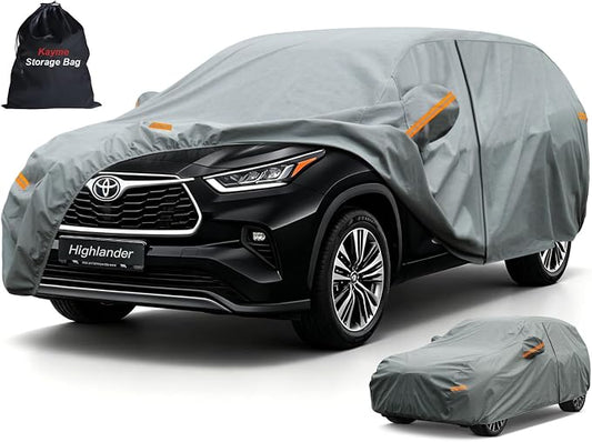 Kayme Heavy Duty Car Cover Custom Fit Toyota Highlander (2014-2026), Waterproof All Weather for Automobiles, Full Exterior Covers Sun Rain UV Protection.