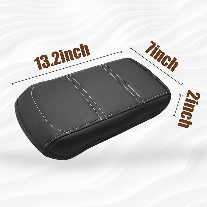Muslogy Center Console Armrest Cover Fit for Acadia 2017-2023 Accessories, Comfort Armrest Pad Console Lid Cushion Vegan Leather Regular Thick (Black/White Trim)