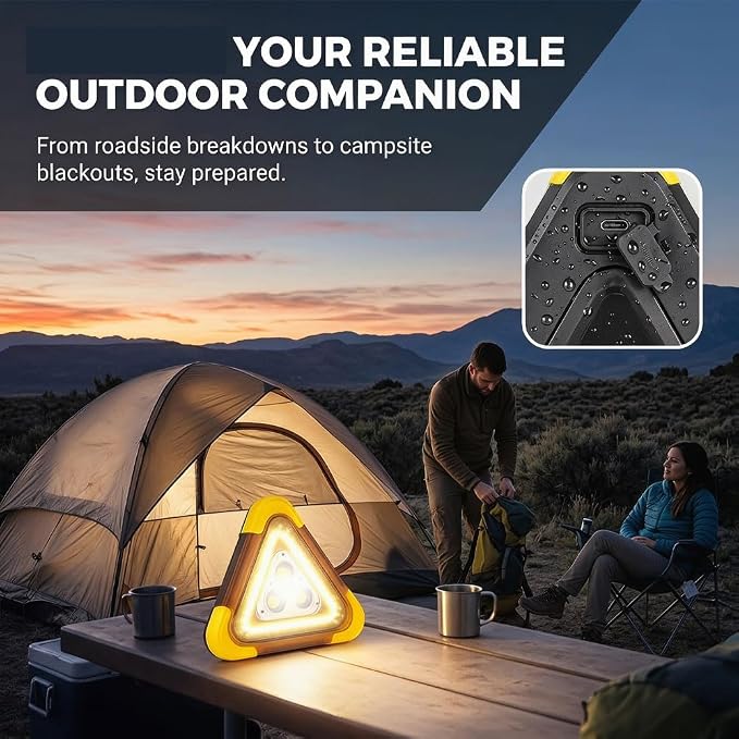 2026 New 3-in-1 Solar Emergency Triangle Warning Light at the Roadside, Portable LED Roadside Triangles with USB Rechargeable, Waterproof Hazard Reflector for Car Breakdowns (2Sets, 9.45*10.63inch)