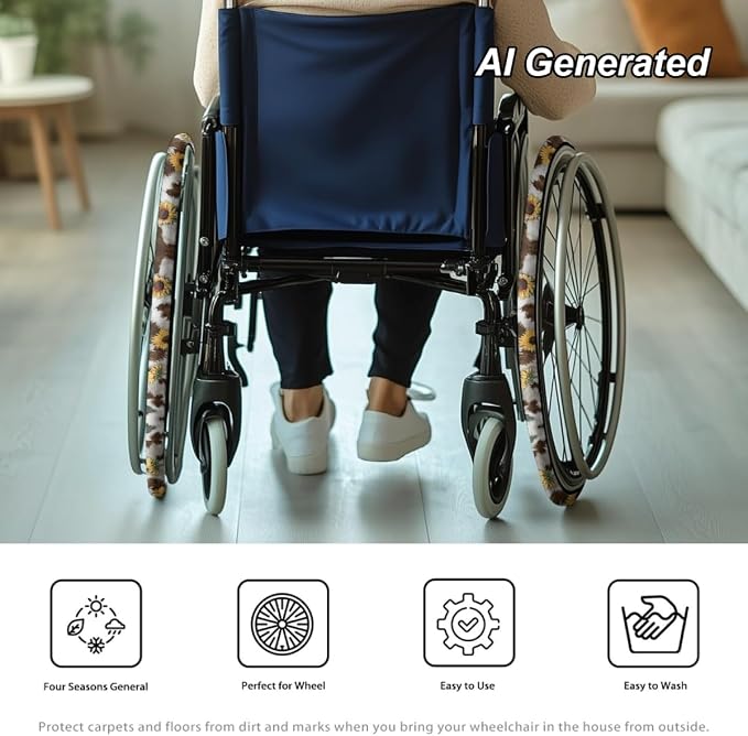 Cow Wheelchair Wheel Covers Neoprene Sunflower Wheelchair Accessories to Protect Floors Carpets