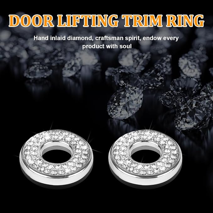 Osilly 4 Pcs Bling Car Inner Door Lock Covers, Crystal Pull Rod Bolt Stickers, Sparkly Rhinestones Auto Door Bolt Decorations, Vehicle Lock Pin Cap Decors for C Class C200L GLC260 C260L (White)