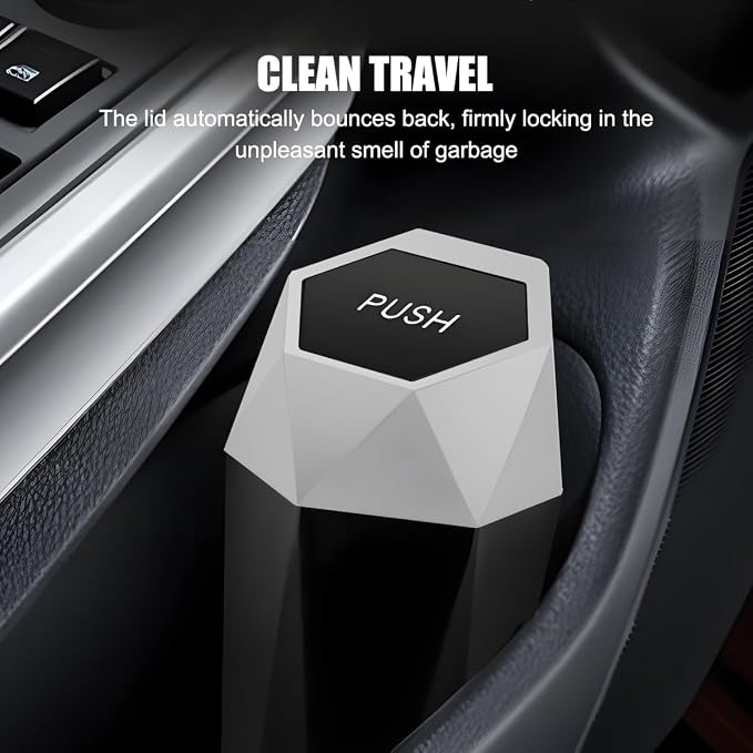 Car Trash Can with Lid, Mini Leakproof Fragrance Vehicle Cup Holder Garbage Bin for Console Door, Small Portable Auto Interior Dustbin Organizer Accessories, Universal Fit (Silver)